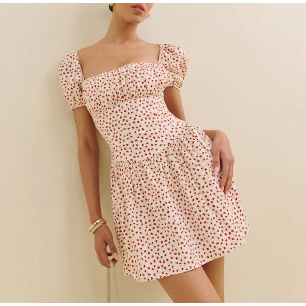 Reformation Marielle Dress Fresa Floral Puff Sleeve Mini Dress Size 12 NEW - Picture 1 of 9